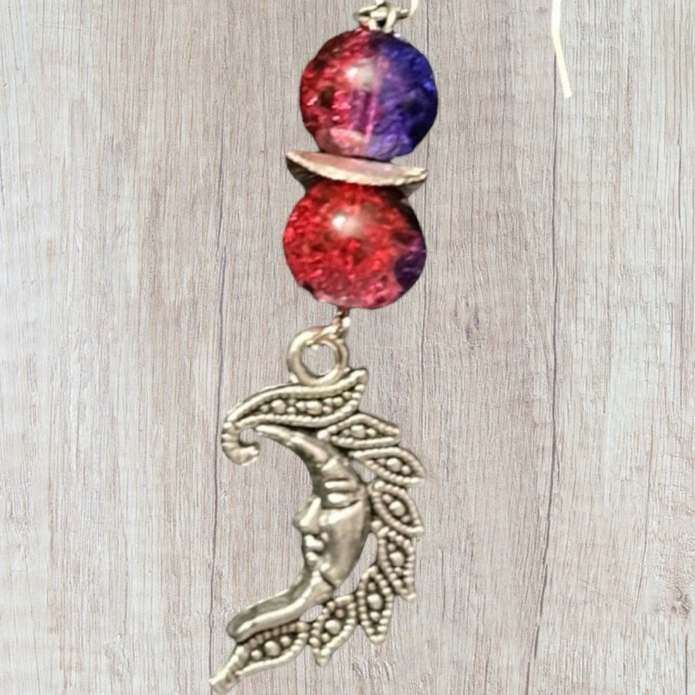 Hand Crafted Earrings Moon Sister Purple Red Dangles - Picture 2 of 3